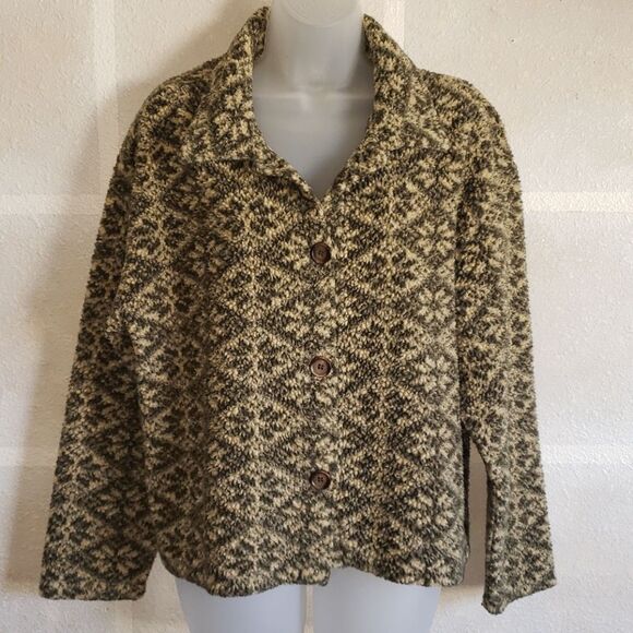 Stampede Khaki Green & Cream Sherpa Button Up Sweater - Picture 1 of 4